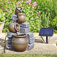 Hybrid Powered Cascading Pot Falls Water Feature - Solar & Battery Operated Outdoor Garden Fountain - Measures H60 x W35 x D35cm