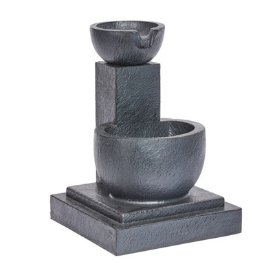 Hybrid Powered Fengshui Falls Fountain - Solar & Battery Operated Hand Painted Cascading Bowl Water Feature - H50 x W36 x D36cm