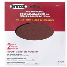 Hyde 9"/225mm Wall Sanding Discs Hook & Loop 150 Grit 2 Pack