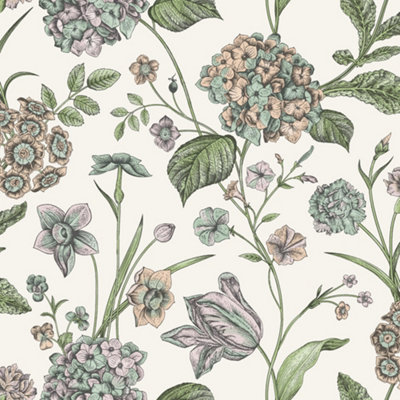 Hydrangea Garden Flowers Multi Floral Wallpaper Roll Bedroom Hallway Wall Decor Full Roll