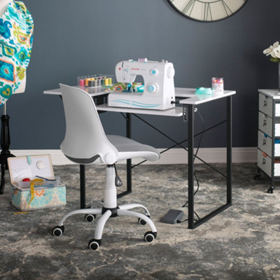 Hydraulic Folding Sewing/ Office Chair-White & Grey