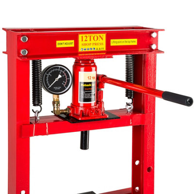 Hydraulic Press - with 12 tons of pressing force, steel - red