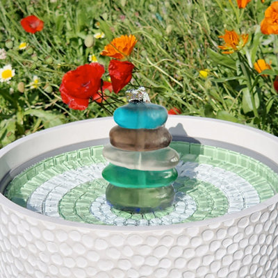 Hydria Cordless Water Feature Fountain Kit + Accessories (Sea Glass Pebbles & Jade Mosaic) Turn Any Pot Into A Water Feature