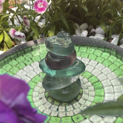 Hydria Cordless Water Feature Fountain Kit + Accessories (Sea Glass Pebbles & Jade Mosaic) Turn Any Pot Into A Water Feature