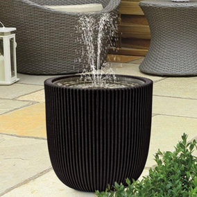 Hydria Water Feature Greek Charcoal Bundle. Hydria + Capi Ball Groove Black Planter - Turn Any Pot Into A Water Feature In Minutes