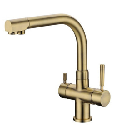 Hydro-1K Under Sink Tankless RO System With Hommix Berta Brushed Brass 3-Way Tap