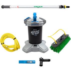 Hydro Cleaning Rinse n Go Kit - 1.5m Pole WaterFed Brush, 20M Hose Pipe - Cars, Bikes, Vans & Ground Floor Window Cleaner by UNGER