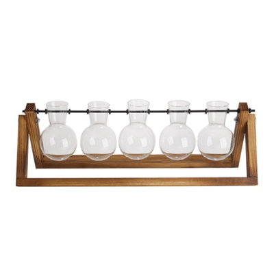 Hydroponic Wooden Stand Vase with 4 Bulbs glass Vase