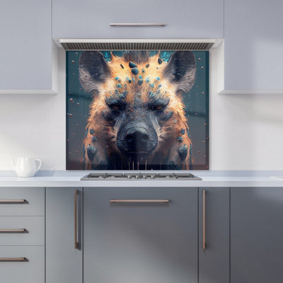 Hyena Face Splashart Dark Background Premium Glass Kitchen Splashback W900mm x H750mm