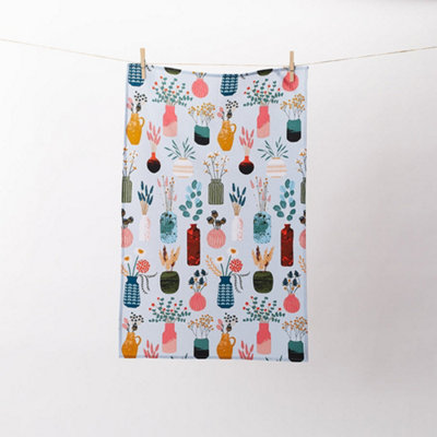 Hygge Vases Floral Print 100% Cotton Tea Towel Price Comparisons | Compare The Build