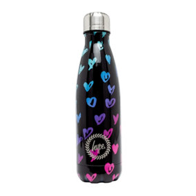 Hype Scribble Heart Crest Water Bottle Black/Pink/Blue (One Size)