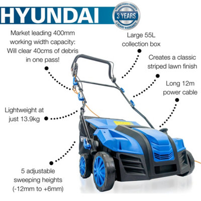 Hyundai 2000W  40cm Artificial Grass Sweeper, Multi-Use Brush and  55L Collection Bag  HYSW2000E