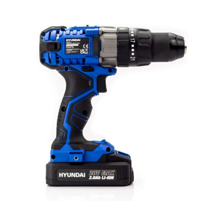 Hyundai 20V MAX Li Ion Cordless Drill Driver with 13 Piece Drill