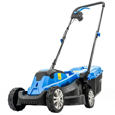 Hyundai 33cm 1300W Electric Lawn Mower, 11m Detachable Power Cable, 3 Heights & 30L Collection Bag  HYM3313E