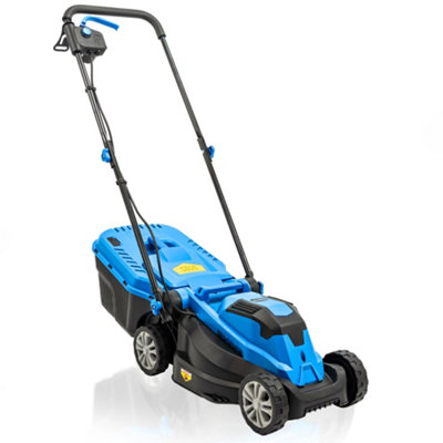 Hyundai 33cm 1300W Electric Lawn Mower, 11m Detachable Power Cable, 3 Heights & 30L Collection Bag  HYM3313E