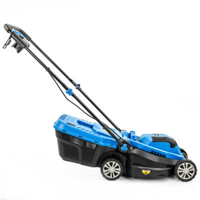 Hyundai 33cm 1300W Electric Lawn Mower, 11m Detachable Power Cable, 3 Heights & 30L Collection Bag  HYM3313E