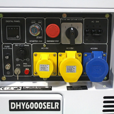 Hyundai 5.8kW 7.5kVA Silenced Diesel Generator 3000rpm Long Running Standby 230v Single Phase Output DHY8000SELR