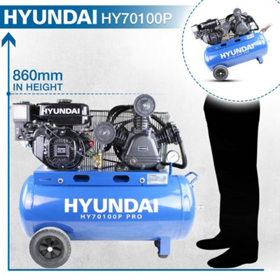 Hyundai 7hp 90L Heavy Duty Petrol Air Compressor 10.7CFM 145psi Belt ...
