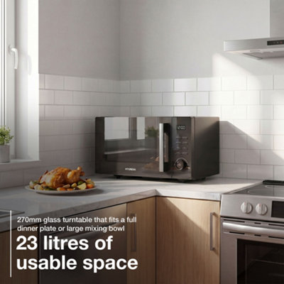 Hyundai 900W 23L Black Digital Microwave, Mirror-Effect Glass Door, Stainless Steel Interior HYMW90023DB