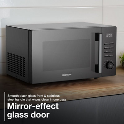 Hyundai 900W 23L Black Digital Microwave, Mirror-Effect Glass Door, Stainless Steel Interior HYMW90023DB