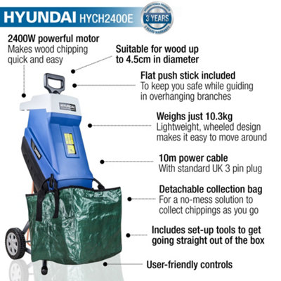 Hyundai 2400w Electric Garden Shredder 2.4kW 230v 45L Collector