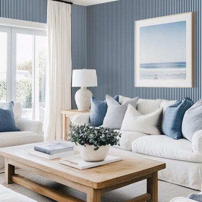 I Love Wallpaper Pinstripe Wallpaper in Navy