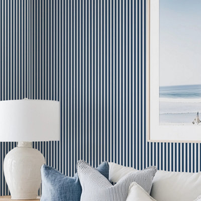 I Love Wallpaper Pinstripe Wallpaper in Navy