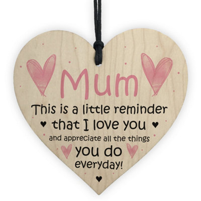 I Love You Mum Wood Heart Mothers Day Birthday Gift For Mum From