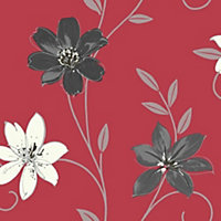 I Want Wallpaper Luciana Floral Metallic Wallpaper Red Black