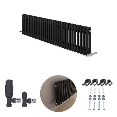 iBathUK Anthracite 300x1415x70 two column Radiator + Angled Valve-Grey