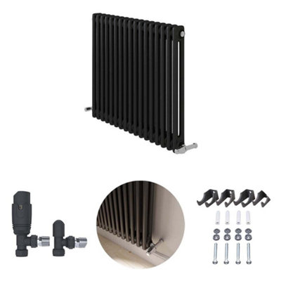 iBathUK Anthracite 600x785x70 two column Radiator + Angled Valve-Grey