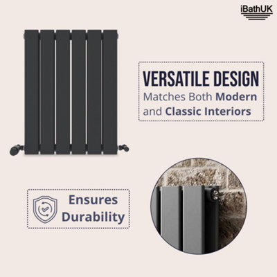 iBathUK Belgravia Horizontal Double Slim Flat Panel Radiator Anthracite ...
