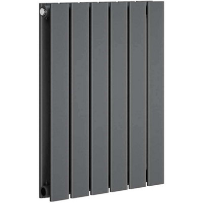 iBathUK Belgravia Horizontal Double Slim Flat Panel Radiator Anthracite 600mm x 608mm + Angled Valve-Grey
