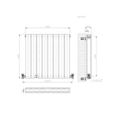 iBathUK Belgravia Horizontal Double Slim Flat Panel Radiator Anthracite 600mm x 608mm (KDA742)-Grey