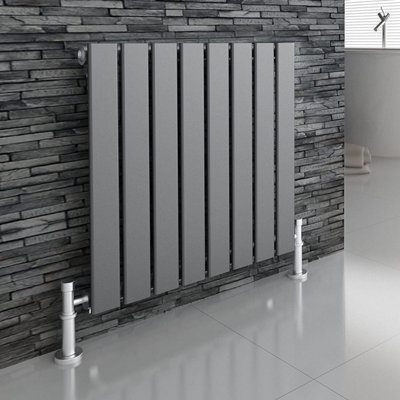iBathUK Belgravia Horizontal Single Slim Flat Panel Radiator Anthracite 600mm x 608mm + Angled Valve-Grey