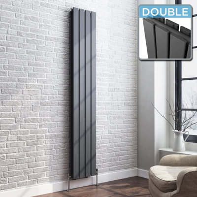 iBathUK Belgravia Vertical Double Slim Flat Panel Radiator Anthracite ...