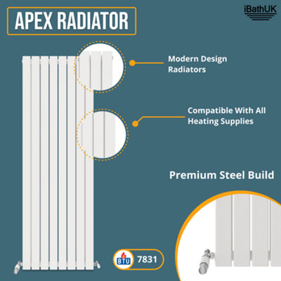 iBathUK Belgravia Vertical Double Slim Flat Panel Radiator White 1800mm ...