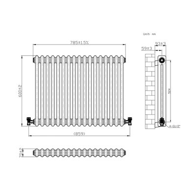 iBathUK Helena MKII Raw Metal 2 column 600 x 785 x 70 radiator-Raw Metal