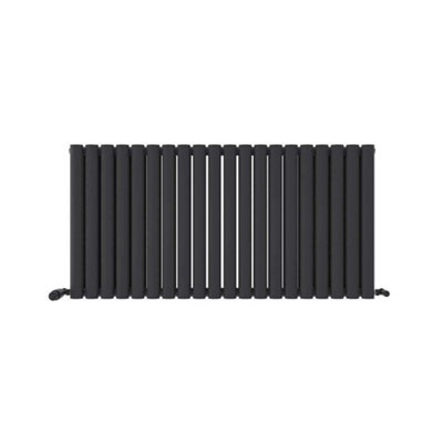 iBathUK Princia Horizontal Double Oval Panel Radiator Anthracite 600X1274mm + Angled Valve-Grey