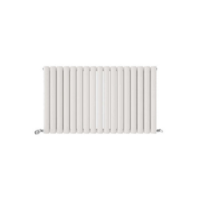 iBathUK Princia Horizontal Double Oval Panel Radiator White 600 x 1020mm + Angled Valve-White