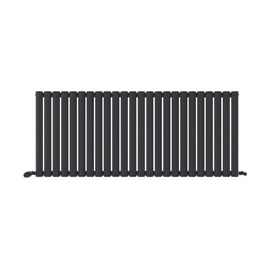 iBathUK Princia Horizontal Single Oval Panel Radiator Anthracite 600 x 1440mm + Angled Valve-Grey
