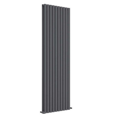iBathUK Princia Vertical Double Oval Panel Radiator Anthracite 1800 x 600mm + Angled Valve-Grey