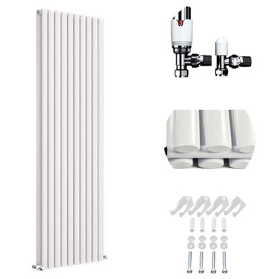 iBathUK Princia Vertical Double Oval Panel Radiator White 1800 x 600mm + Angled Valve-White