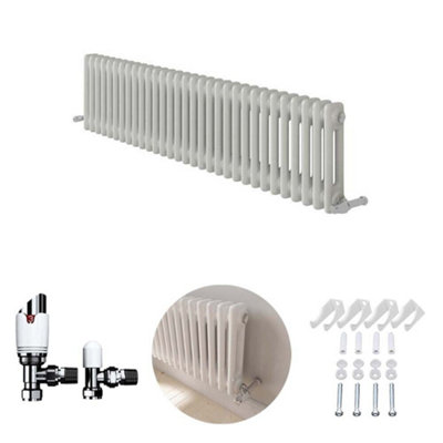 iBathUK White 300x1415x70 two column Radiator + Angled Valve-White