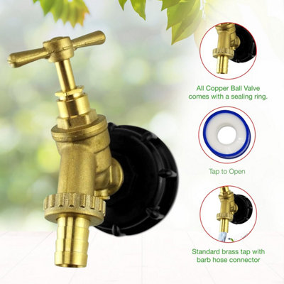 IBC Tank Adapter Hose Connector-S60X6 Brass Garden Tap with Check Valve with 1/2" Hose Fitting Pack -Heavy Duty PTFE Tape Included - 3