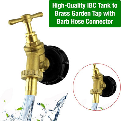 IBC Tank Adapter Hose Connector-S60X6 Brass Garden Tap with Check Valve with 1/2" Hose Fitting Pack -Heavy Duty PTFE Tape Included - 4