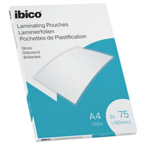 Ibico Crystal Clear 100-Pack 150 Micron Gloss Laminating Pouches A4