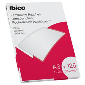 Ibico Crystal Clear 100-Pack 250 Micron Gloss Laminating Pouches A3