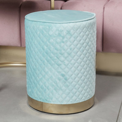 Ibiza Bohemia Upholstered Quilted Velvet Dressing Table with 1 Drawer Jewellery and Makeup Storage Cushioned Stool Set (Baby Blue)