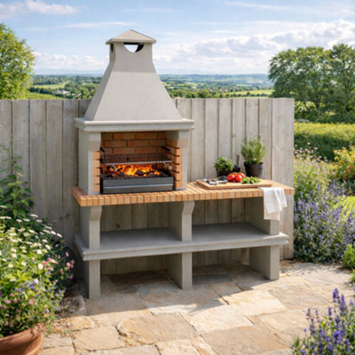 Ibiza Masonry Charcoal BBQ Grill and Side table - Stone BBQ